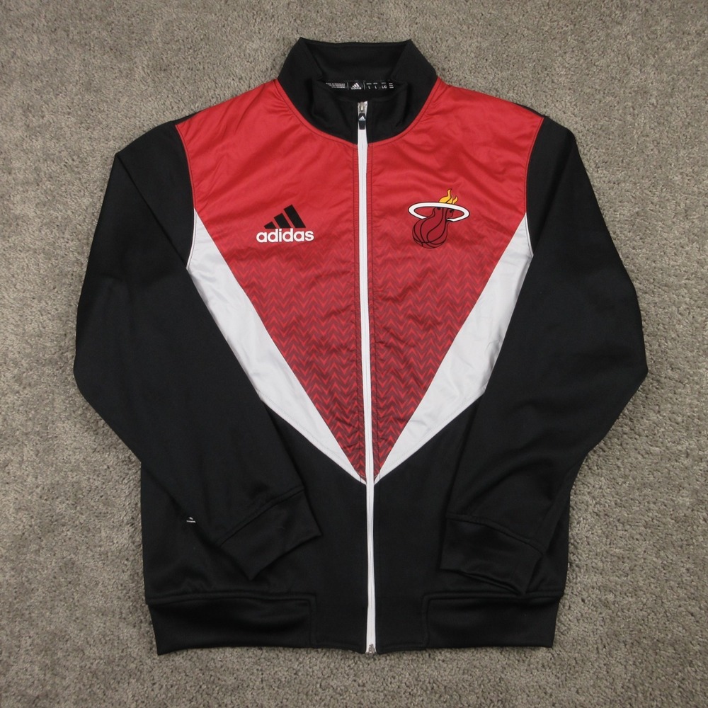 Miami Heat Track Jacket Mens Large Black Red Adidas NBA Basketball Warm Up Logo
